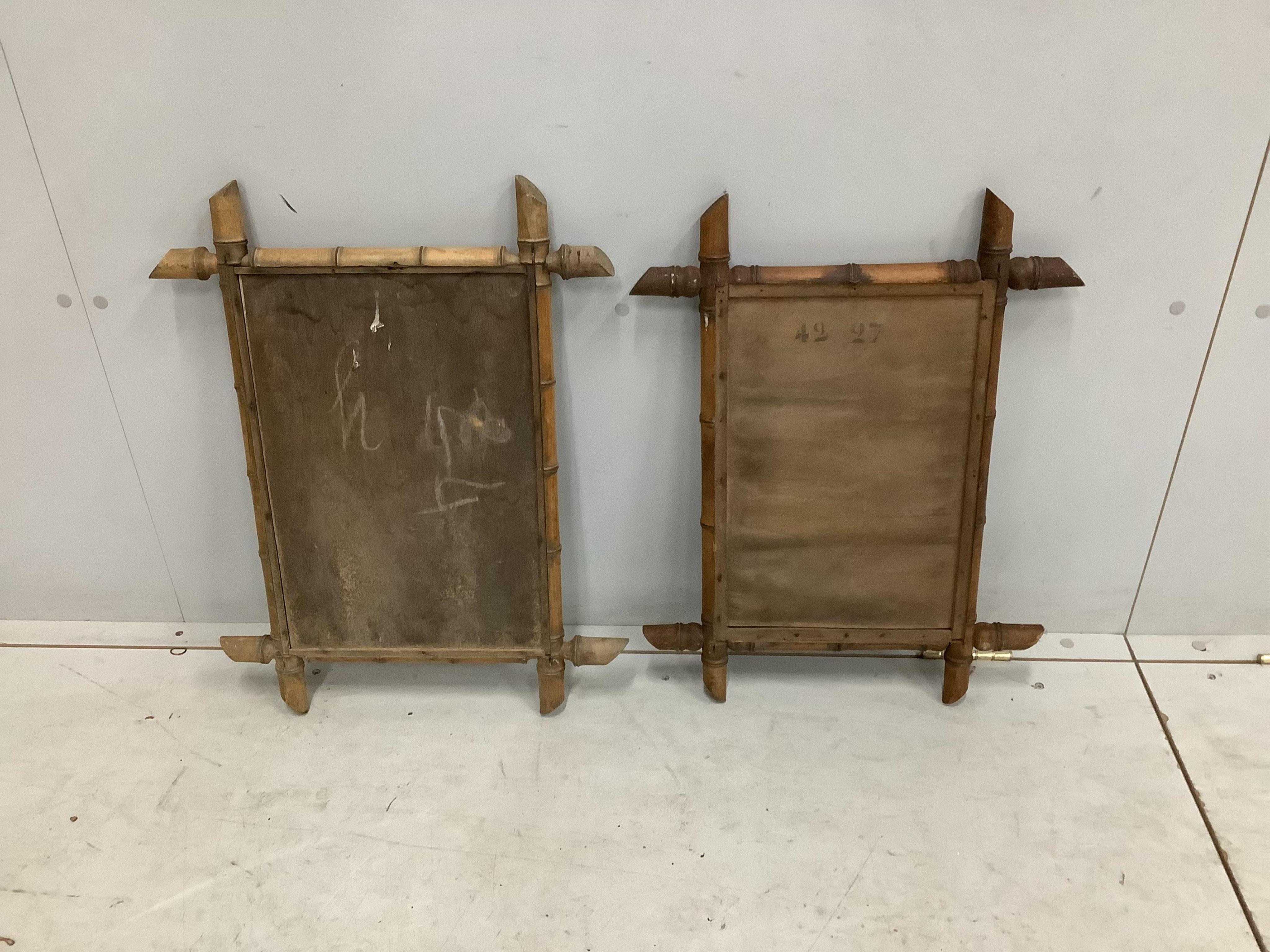 Two early 19th century French rectangular faux bamboo wall mirrors, larger width 48cm, height 62cm. Condition - fair